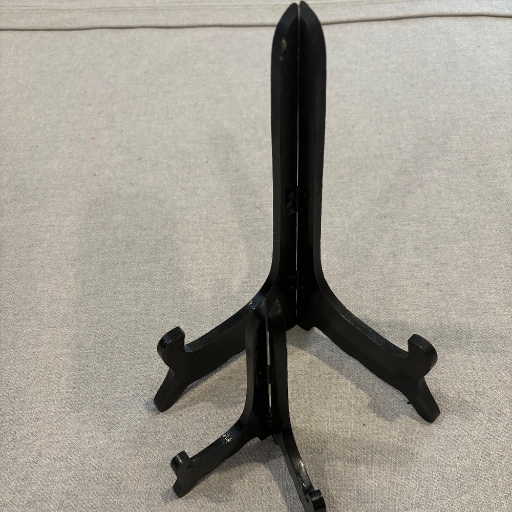 Vintage 10 inch and 6 inch Black Wooden Plate Picture Stands Easels